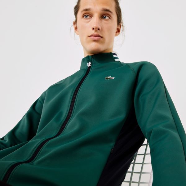 Lacoste SPORT Ergonomic Stretch Zip Golf Sweatshirt Pánské - Mikiny Zelene / Tmavě Blankyt Blankyt /